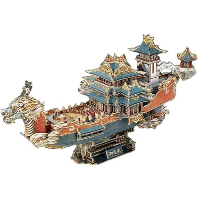 CHINESE DRAGON BOAT PUZZLE, 3D PUZZLE MODELS, HANDMADE 3D PUZZLE TOYS, GIFTS FOR CHILDREN AND ADULTS OVER 8 YEARS, 351 PIECES - Image 1